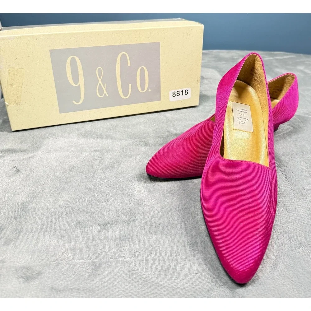 9 and Co Loafers Womens 7 M Pink Grosgrain Pointed Toe Flats Skimmer